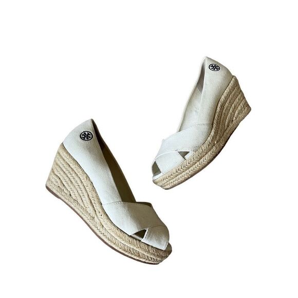Tory Burch Shoes - Tory Burch Filipe Wedge Espadrille Canvas Ivory Cream size 9.5